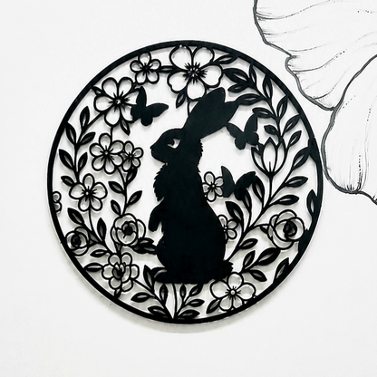 Floral Rabbit Round Wall Décor