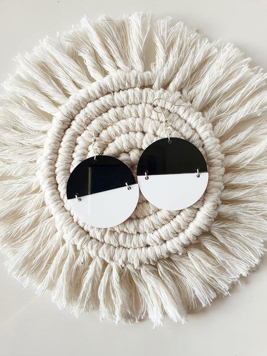 Round Two Colour Earrings Whimsic Top Black / Bottom White 