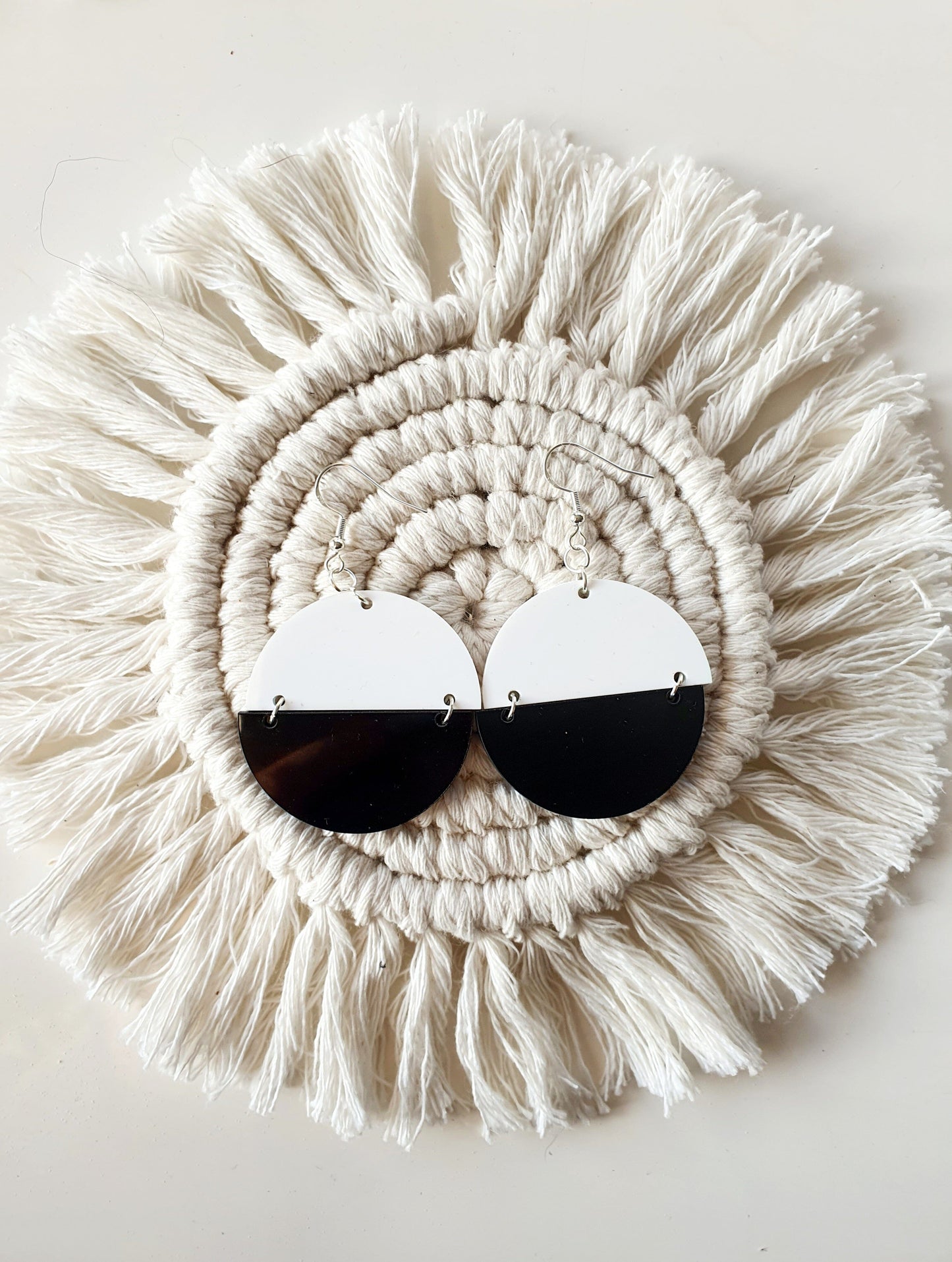 Round Two Colour Earrings Whimsic Top White / Bottom Black 