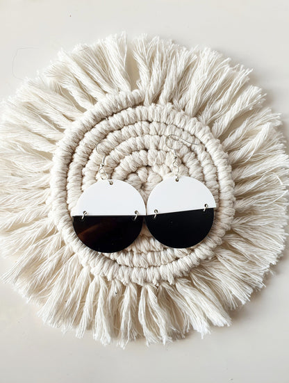 Round Two Colour Earrings Whimsic Top White / Bottom Black 