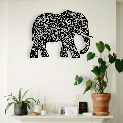 Floral Mandala Elephant Wall Décor