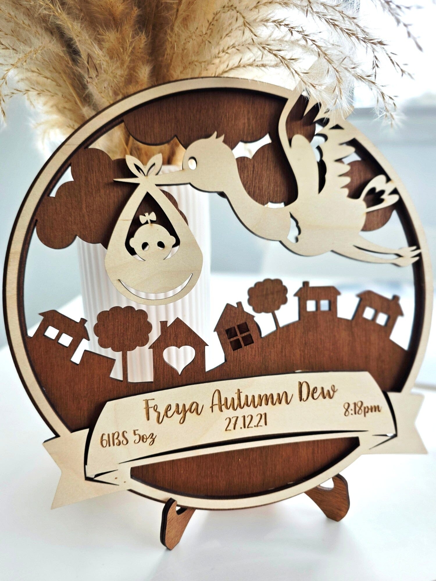 Stork Birth Plaque Whimsic 