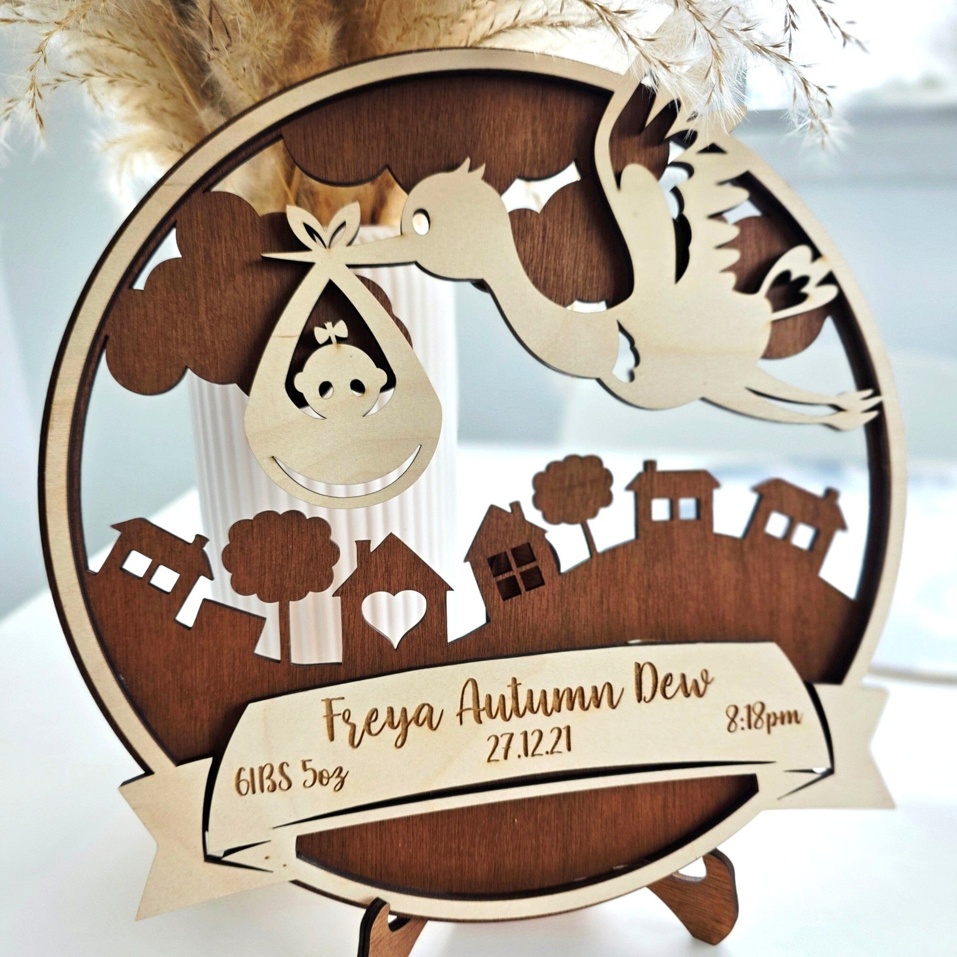 Stork Birth Plaque Whimsic 