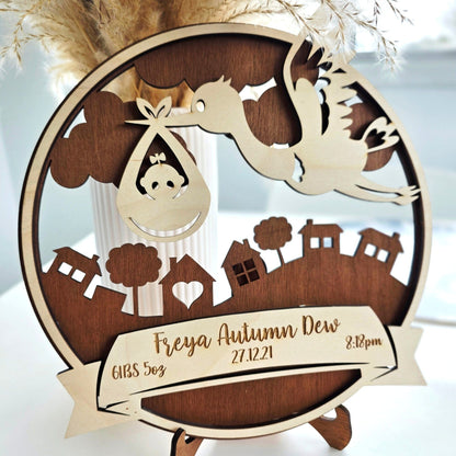 Stork Birth Plaque Whimsic 