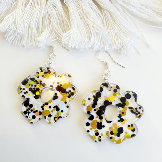 Summer Speckled Flower Earrings - Black, White & Gold Earrings Whimsic 