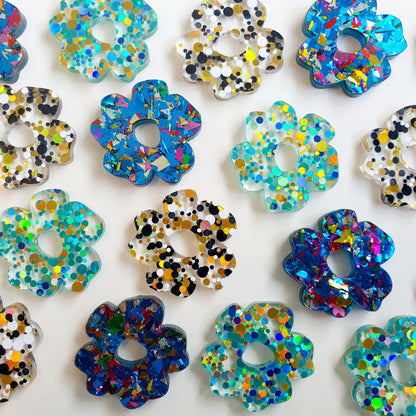 Summer Speckled Flower Earrings - Chunky Blue Glitter Earrings Whimsic 