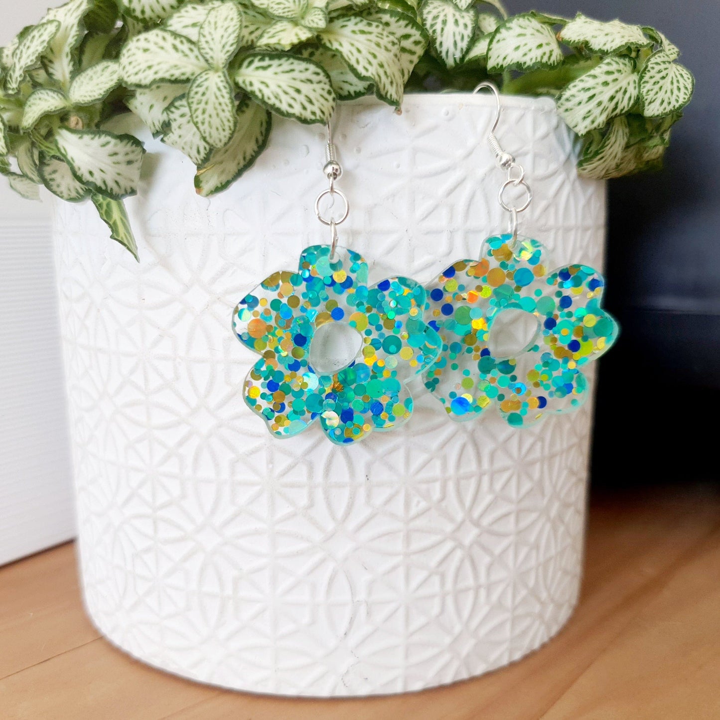 Summer Speckled Flower Earrings - Light Blue Earrings Whimsic 