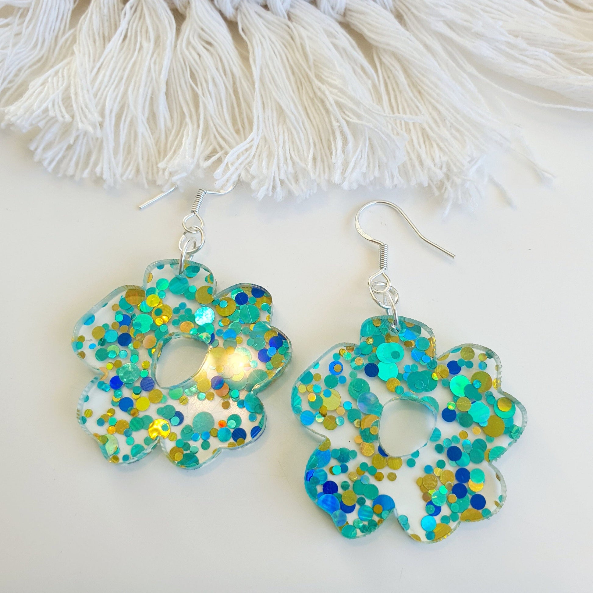 Summer Speckled Flower Earrings - Light Blue Earrings Whimsic 