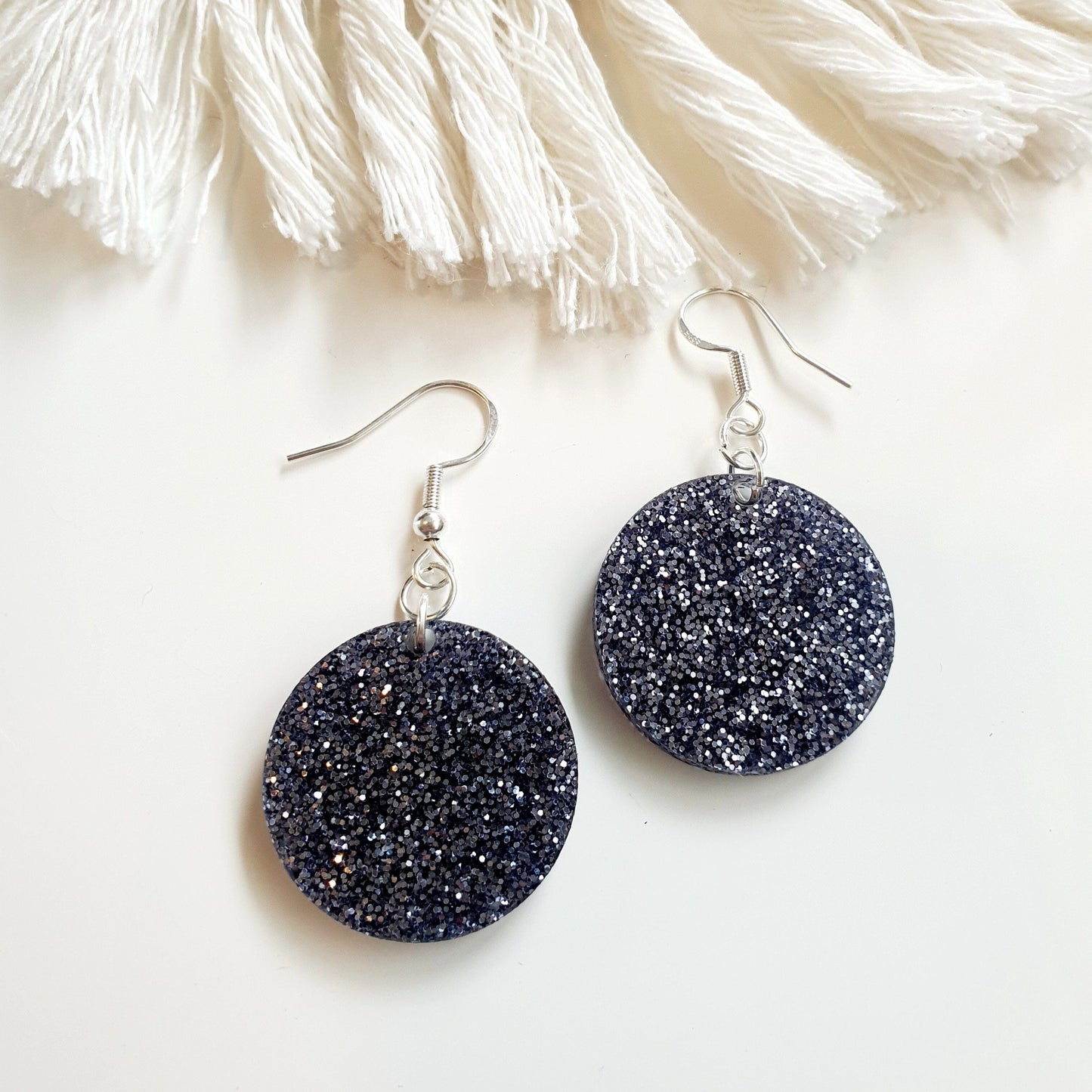 Summer Speckled Round Earrings - Black Glitter Earrings Whimsic 
