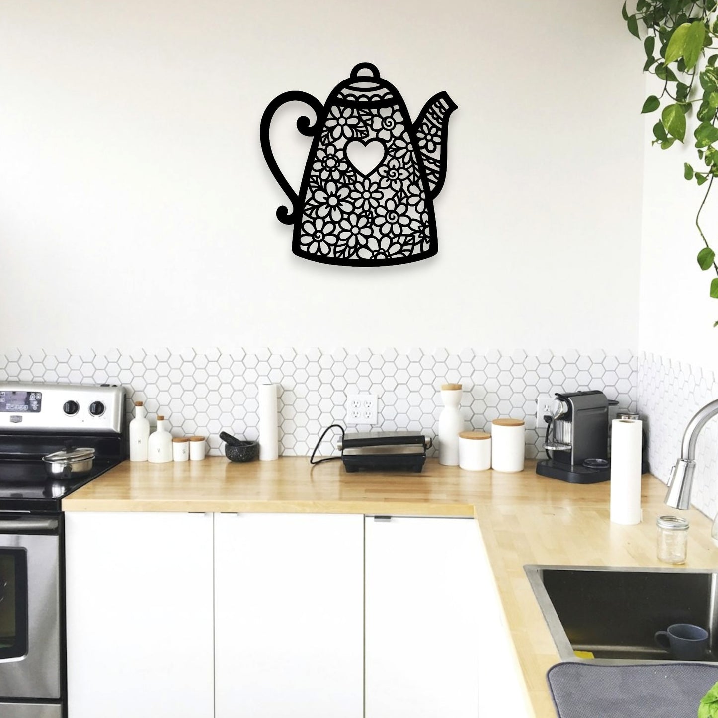 Floral Heart Teapot Wall Art