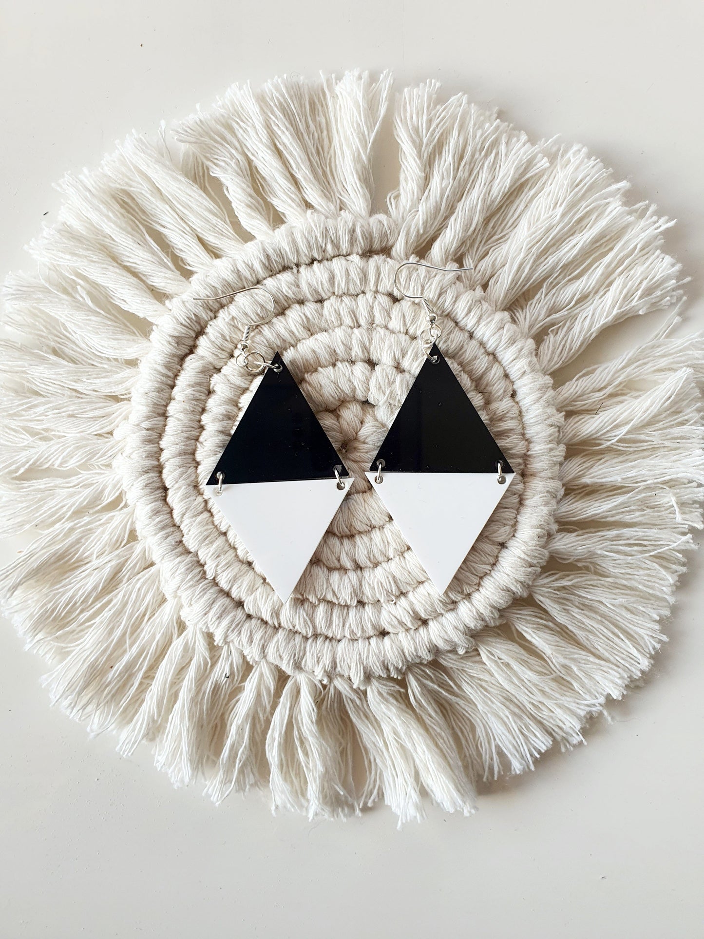 Triangle Two Colour Earrings Whimsic Top Black / Bottom White 