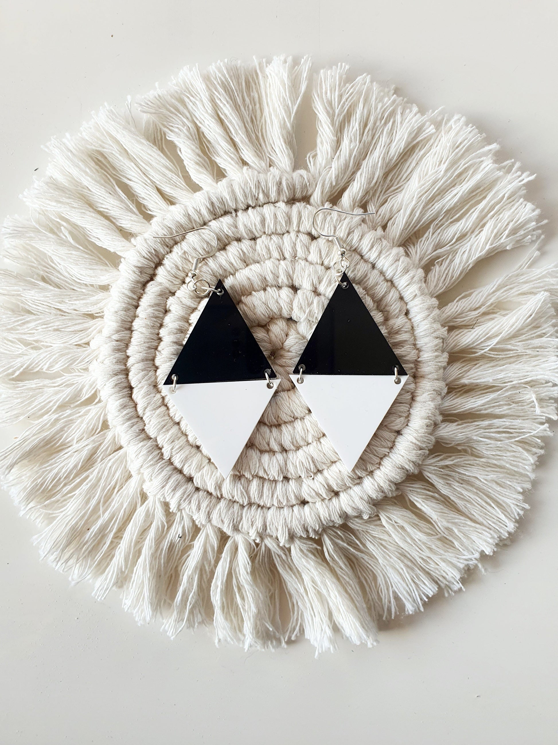 Triangle Two Colour Earrings Whimsic Top Black / Bottom White 