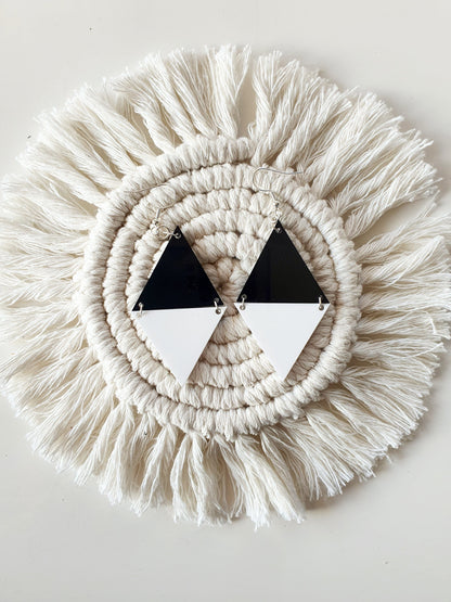 Triangle Two Colour Earrings Whimsic Top Black / Bottom White 