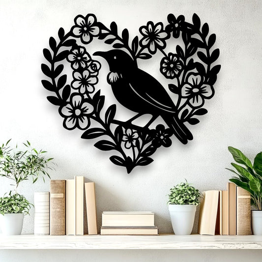 Floral Tūī Heart Wall Décor