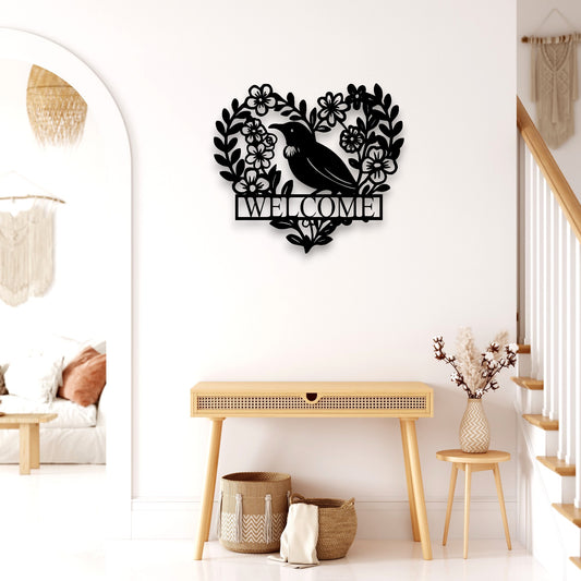 Personalised Floral Tūī Heart Wall Décor