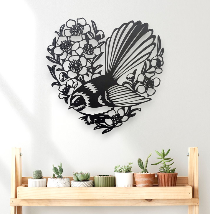 Fantail Heart Wall Décor Kiwiana Wall Art by Whimsic NZ