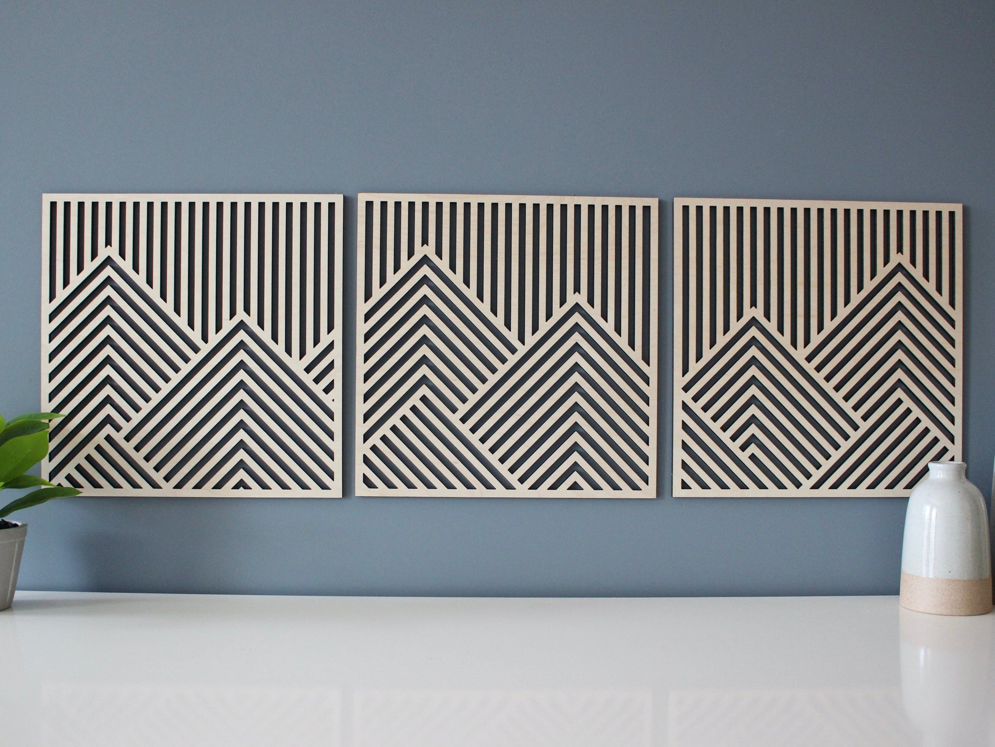 Geometric Mountain Wall Art Trio Wall Decor Whimsic 