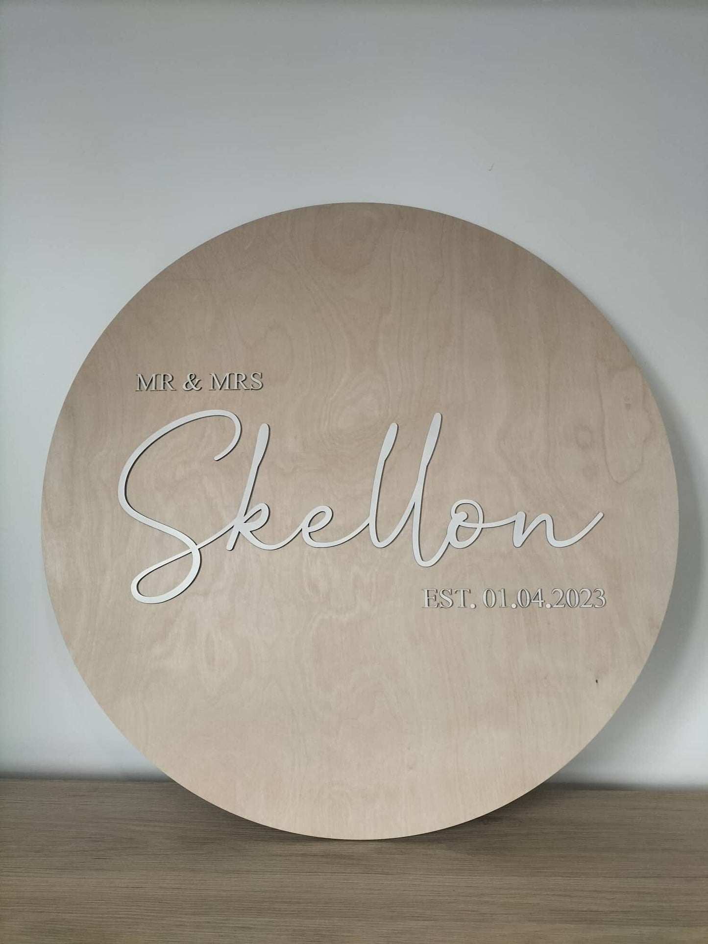 Large Personalised Wedding Round Whimsic 60cm Round Light (Natural Wood) 