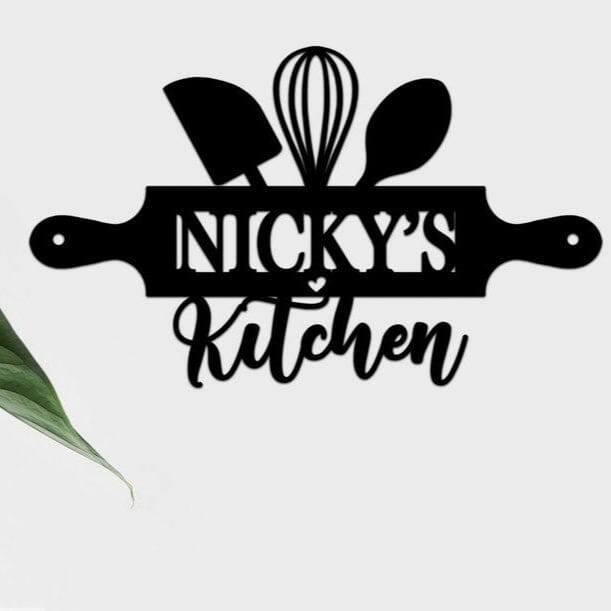 Personalised Kitchen Sign Whimsic Black Gloss Acrylic Small - 40cm Wide 