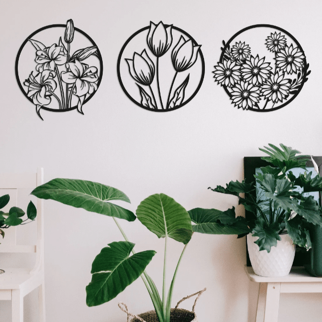 Three Piece Flower Wall Art Set Whimsic 
